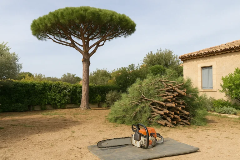 Entretien d’un pin parasol typique du sud à La Ciotat