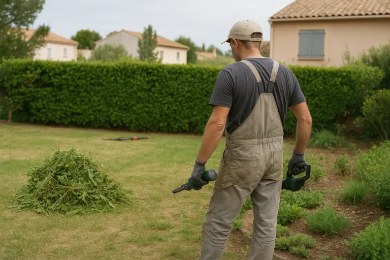 Nettoyage et ramassage des déchets verts dans un jardin à La Ciotat