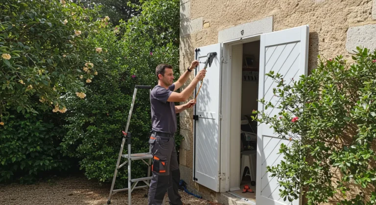 Homme jardinier travaillant sur des portes blanches à La Ciotat