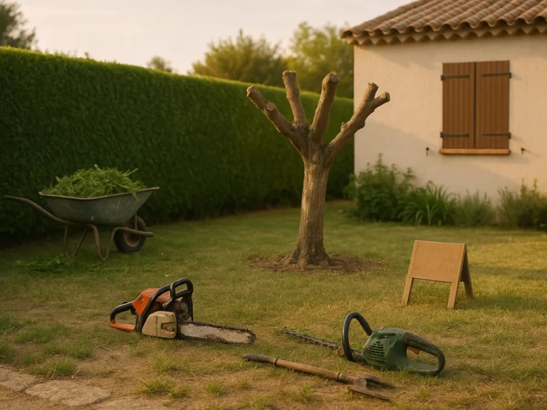 Vue d’un chantier de taille sévère dans un jardin à La Ciotat
